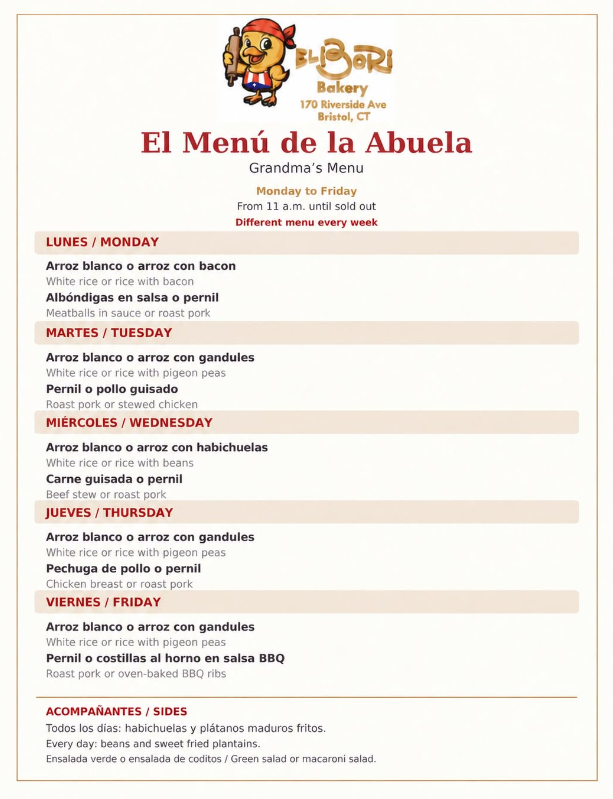 Grandma's Menu